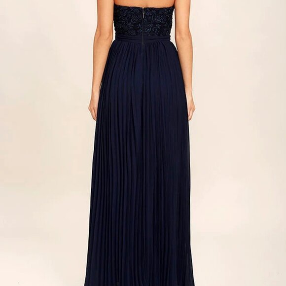 NWT Lulus Special Day Navy Blue Lace Strapless Maxi Dress size XS - Picture 6 of 8